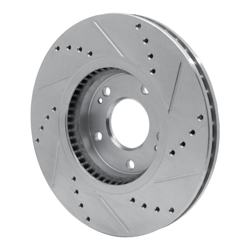Hyundai Santa Fe Brake Rotor (1) - Front Left - R1 Concepts - Drilled & Slotted - Silver - `07-`09